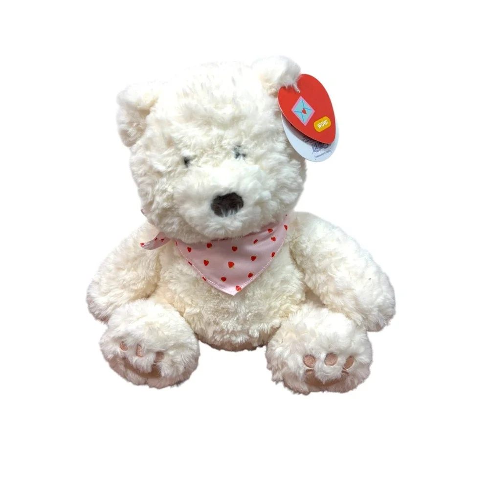 12 inch Giggle scape White Plush Teddy Bear Pink Strawberry Bandana Valentine